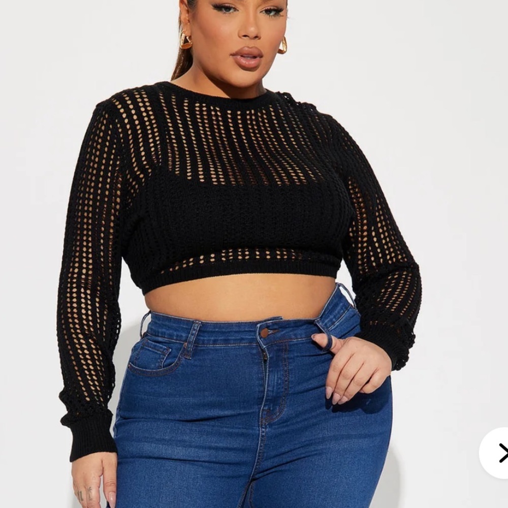 Black Fitted Ribbed Long Sleeve Crop Top - Picture 2 of 5
